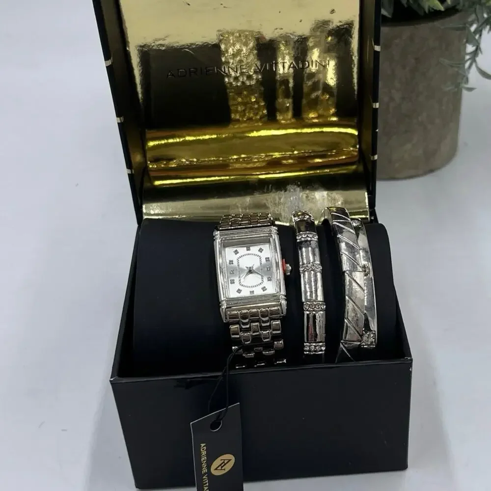 Adrienne Vittadini Watch‎ and Three BangleS Bracelet Set Gift Box New